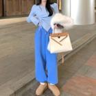 V-neck Drawstring Knit Top / Sweatpants