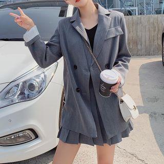 Set: Double Breast Blazer + Pleated Mini Skirt