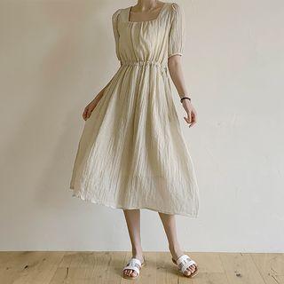 Square-neck Tie-side Long Dress Light Beige - One Size