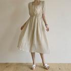Square-neck Tie-side Long Dress Light Beige - One Size