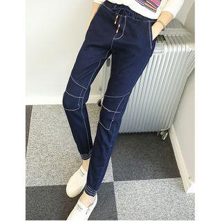 Contrast Stitching Drawstring Pants