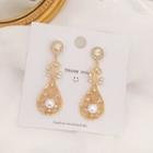 Faux Pearl Alloy Dangle Earring 1 Pair - Gold & White - One Size