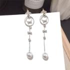 Rhinestone Faux Pearl Dangle Earring 1 Pair - Silver Pin - Silver - One Size