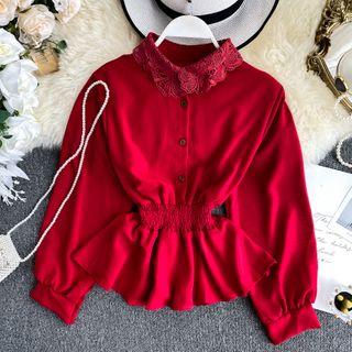 Lace Collar Peplum Blouse