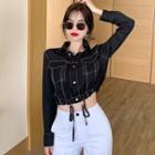 Contrast Stitching Cropped Shirt