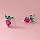 Carrot Rhinestone Sterling Silver Earring 1 Pair - S925 Silver - Purple & Green - One Size