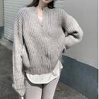 Zip-up Knit Jacket / Boot-cut Pants / T-shirt