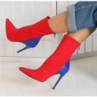 Pointy Toe High Heel Panel Short Boots