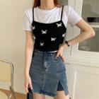 Short-sleeve T-shirt / Butterfly Applique Cropped Camisole Top