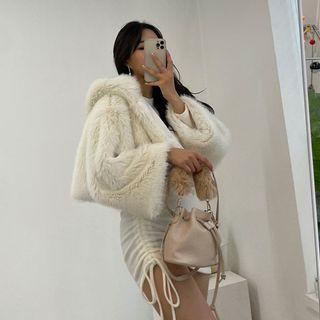 Hooded Cropped Faux-fur Jacket