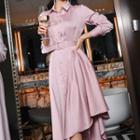 Long-sleeve High-low A-line Satin Shirt Dress