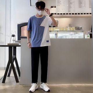Short-sleeve Two-tone T-shirt / Straight Leg Pants / Set