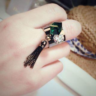 Rhinestone Tassel Wide Ring