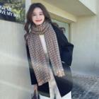 Plaid Fringed Shawl Khaki - 70cm X 185cm