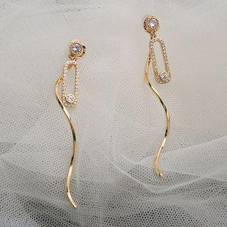 925 Sterling Silver Rhinestone Swirl Dangle Earring 1 Pair - One Size