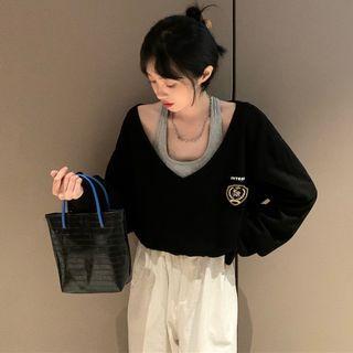 Mock Two-piece Logo Embroidered Sweatshirt