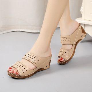 Wedge-heel Perforated Slide Sandals