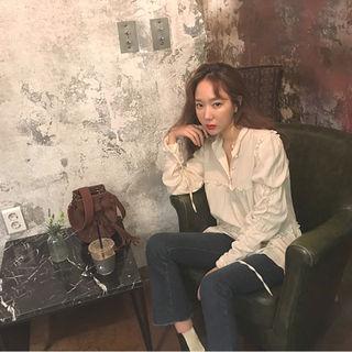 Mandarin-collar Frilled Tiered Blouse
