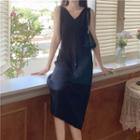 Sleeveless V-neck Knit Mini A-line Dress Black - One Size