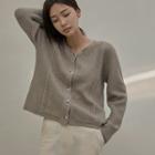 V-neck Cable-knit Cardigan Khaki - One Size
