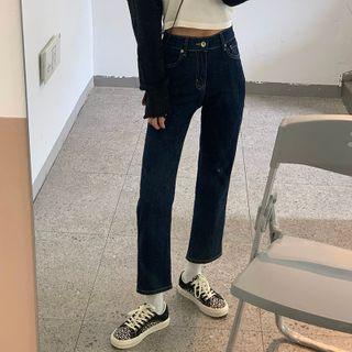 Cropped Slit-hem Straight-fit Jeans