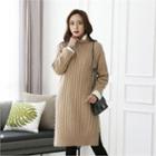 Mock-neck Long Rib-knit Top