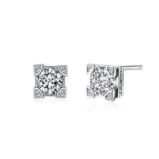925 Sterling Silver Sparkling Simple Elegant Fashion Square Ear Studs And Earrings With Cubic Zircon Silver - One Size