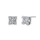 925 Sterling Silver Sparkling Simple Elegant Fashion Square Ear Studs And Earrings With Cubic Zircon Silver - One Size