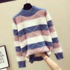 Wide-stripe Mock Neck Sweater
