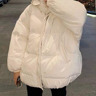 Plain Ruffle Trim Hooded Padded Jacket