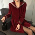 Long-sleeve Sailor Collar Mini A-line Dress Vintage Red - One Size
