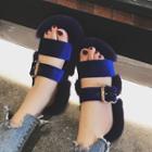 Faux Leather Buckled Fluffy Slide Sandals