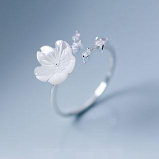 Flower Rhinestone Sterling Silver Open Ring S925 Silver Ring - Silver - One Size
