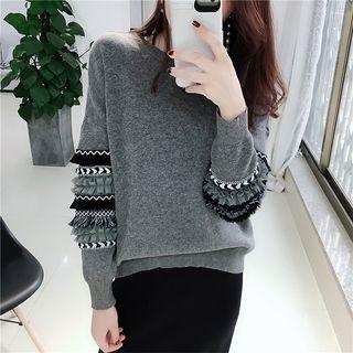 Striped Ruffled Paneled Sweater