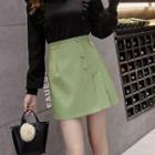 High-waist Faux Leather Pleated A-line Skirt