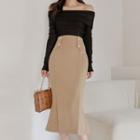 Set: Cold Shoulder Long-sleeve Top + Midi Pencil Skirt