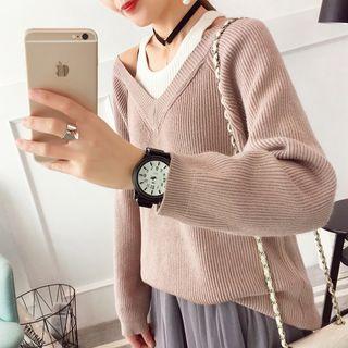 Mock Two-piece Long-sleeve Knit Sweater