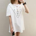 Embroidered Short-sleeve Long T-shirt