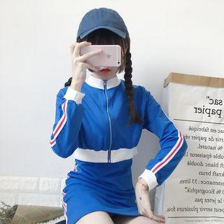 Set: Spaghetti-strap Minidress + Cropped Zip Jacket