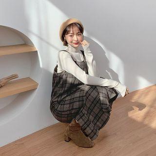 Ruffled Plaid Long Pinafore Dress