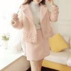 Set: Plain Fleece-panel Jacket + A-line Skirt
