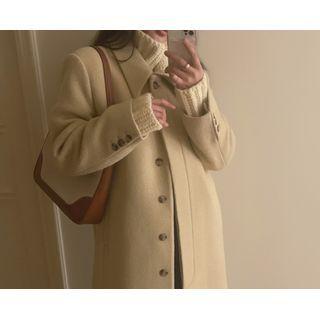 Hidden-button Woolen Long Coat (beige) One Size