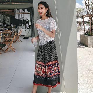 Set : Print Bikini + Cover-up Top + Midi Skirt