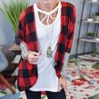 Mock Two-piece Check Striped Jacket