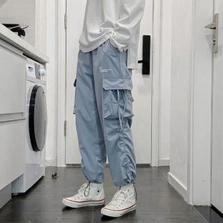 Plain Drawstring-cuff Cropped Cargo Pants