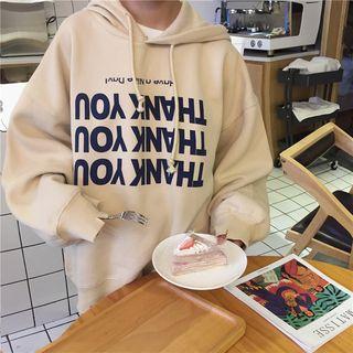 Lettering Distressed Hoodie Almond - One Size