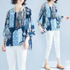 3/4-sleeve Patterned Blouse As Shown In Figure - One Size