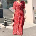 Floral Print Chiffon Dress Red - One Size