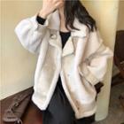 Faux Fur Trim Jacket Beige - One Size