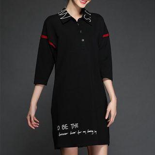 3/4-sleeve Paneled Lettering Dress